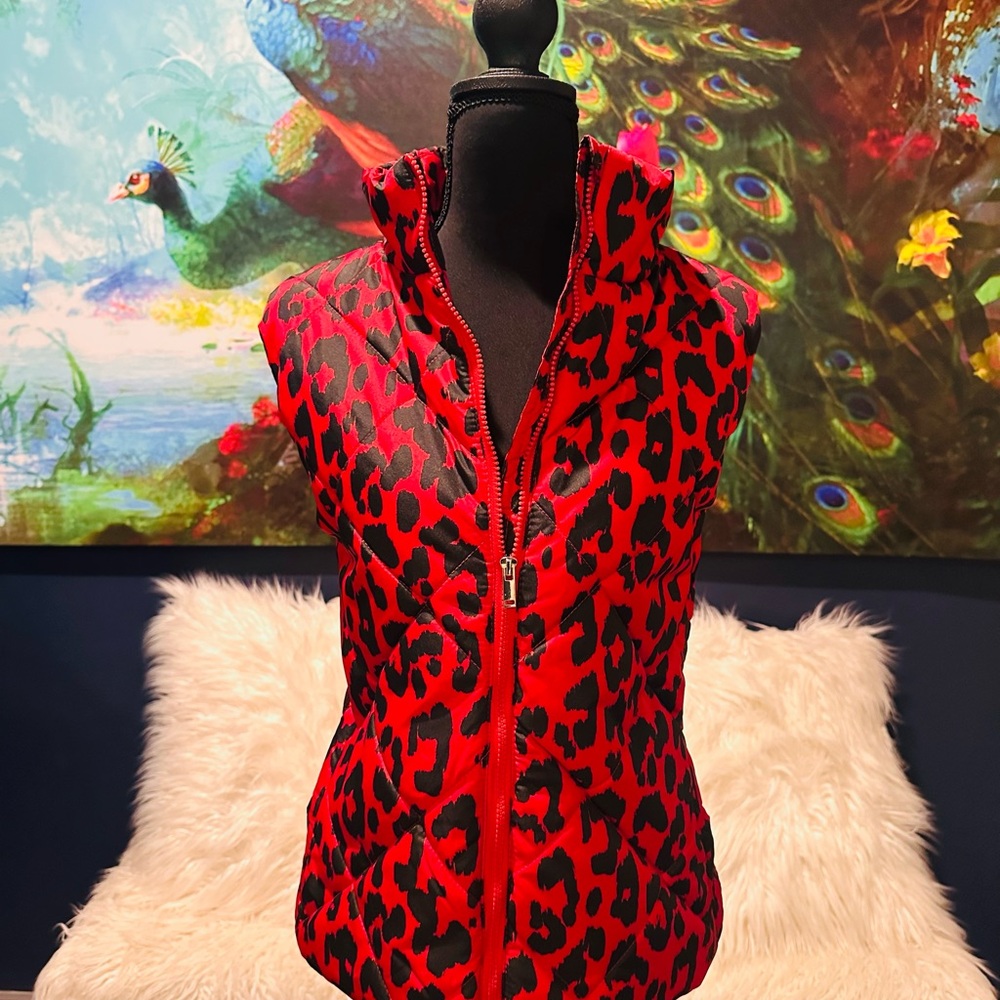 New York & Company Red and Black Leopard Print Vest